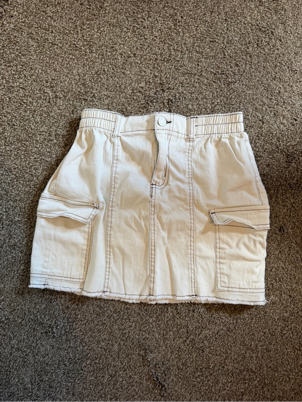 Cream Utility Cargo Mini Skirt with Flap Pockets